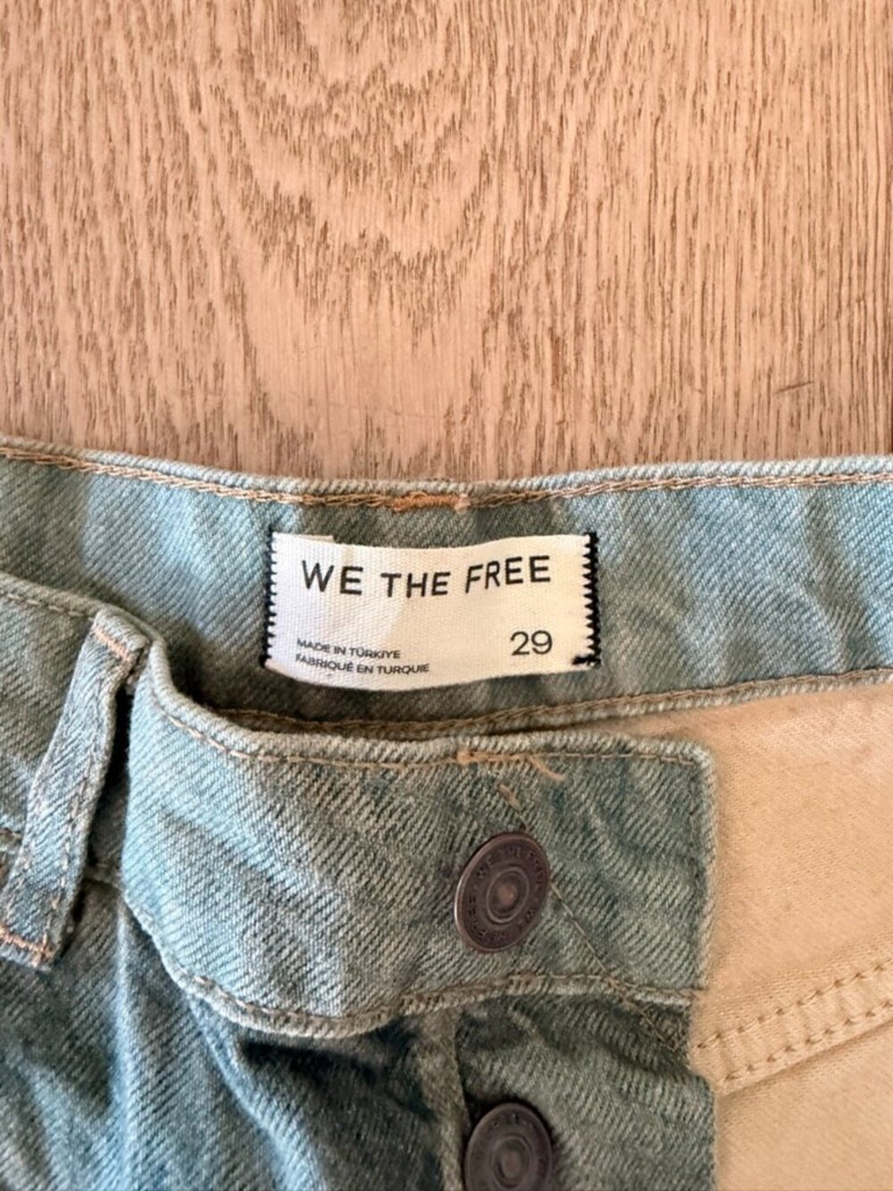 Free People Mixed Denim Patchwork Wide-Leg Jeans in Blue and Cream - Picture 4 of 7